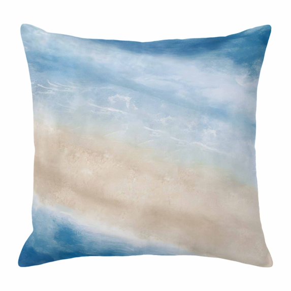 Throw Pillow Covers, Navy Blue Coastal Decorative Throw Pillow Covers 18x18 Inch, Beach Nautical Seaside Ocean Beige Square Linen Pillow Cases for Couch/Living Room/Sofa