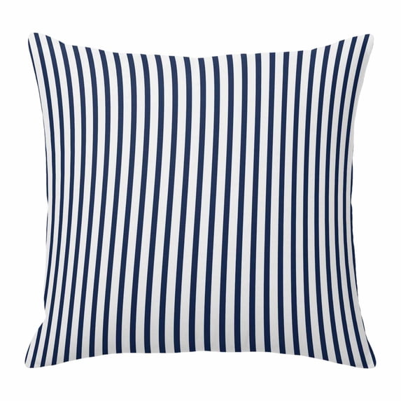 Throw Pillow Covers, Navy Blue Vertical Striped Decorative Throw Pillow Covers 18x18 Inch, Farmhouse Thin Line Stripes Square Linen Pillow Cases for Couch/Living Room/Sofa