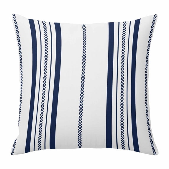 Throw Pillow Covers, Navy Blue Vertical Stripes 24x24 Pillow Covers for Couch/Sofa/Bed, Geometric Farmhouse Striped Decorative Square Linen Cushion Pillowcase for Home Decor