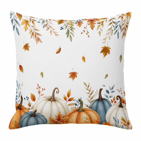 Throw Pillow Covers, Orange Blue Pumpkins Fall 16x16 Pillow Covers for Couch/Sofa/Bed, Thanksgiving Maple Leaves Decorative Square Linen Cushion Pillowcase for Home Decor