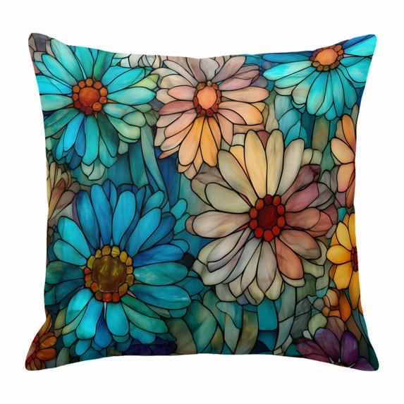 Throw Pillow Covers, Orange Blue Spring Floral 16x16 Pillow Covers for Couch/Sofa/Bed, Daisy Wildflowers Pastoral Decorative Square Linen Cushion Pillowcase for Home Decor