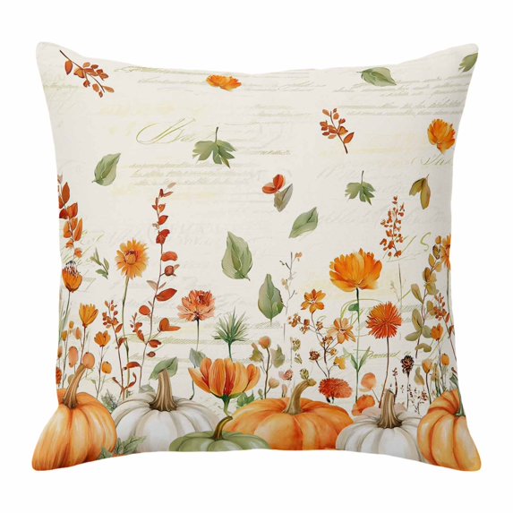 Throw Pillow Covers, Orange Green Fall Decorative Throw Pillow Covers 20x20 Inch, Pumpkins Maple Leaf Thanksgiving Square Linen Pillow Cases for Couch/Living Room/Sofa