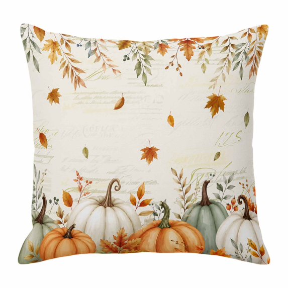 Throw Pillow Covers, Orange Green Pumpkins Fall Decorative Throw Pillow Covers 20x20 Inch, Thanksgiving Maple Leaf Retro Square Linen Pillow Cases for Couch/Living Room/Sofa