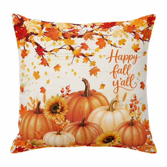 Throw Pillow Covers, Orange Pumpkins Fall 24x24 Pillow Covers for Couch/Sofa/Bed, Thanksgiving Branches Maple Leaves Sunflower Decorative Square Linen Cushion Pillowcase for Home Decor
