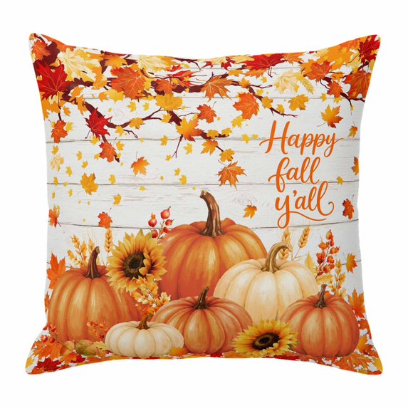 Throw Pillow Covers, Orange Pumpkins Fall 26x26 Pillow Covers for Couch/Sofa/Bed, Thanksgiving Branches Maple Leaves Wood Decorative Square Linen Cushion Pillowcase for Home Decor