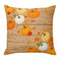 thumbnail image 1 of Throw Pillow Covers, Orange Thanksgiving Decorative Throw Pillow Covers 18x18 Inch, Fall Maple Leaves Berries Brown Wooden Square Linen Pillow Cases for Couch/Living Room/Sofa, 1 of 9