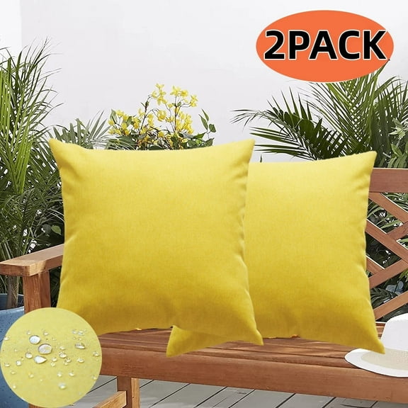 Throw Pillow Covers Outdoor Waterproof Pillow Covers Square Decorative Throw Pillow Covers Cushion Case for Patio Sofa Couch, Home, Bed, Car (18''x18'', Yellow,2Pack)