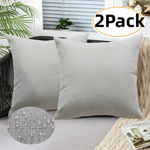 Throw Pillow Covers Outdoor Waterproof Pillow Covers Square Decorative Throw Pillow Covers Cushion Case for Patio Sofa Couch, Home, Bed, Car (2Pack 18''x18'', Grey)