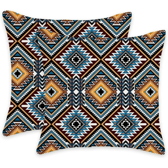 Throw Pillow Covers Pack of 2 Double-Sided Printing Home Indoor and Outdoor Sofa Bed Decor 18 x 18 Inch Traditional Ethnic Geometric Pattern pillowcover(18x18, Boho Geometric Pattern)