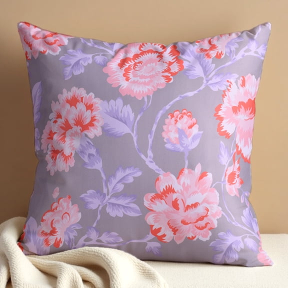Throw Pillow Covers Pack of 1 for Living Room Table, Floral Printed Cushion Case, 20x20 inches - Gray - Home Decor