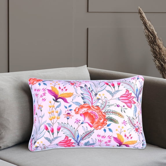 Throw Pillow Covers Pack of 4 for Living Room Table, Floral Printed Cushion Case, 14x20 inches - White Multi - Home Decor