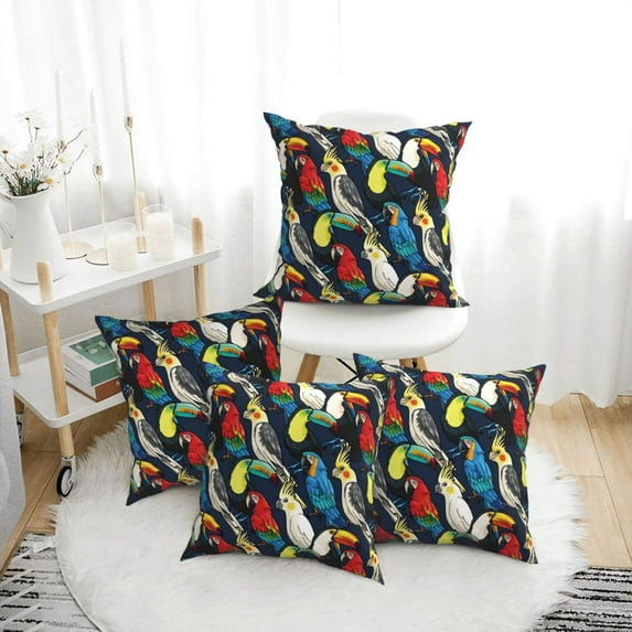 Throw Pillow Covers, Parrot Soft Square Pillow Cases with Invisible Zipper for Couch Bed Sofa, Farmhouse Fall Home Decor 18"x18"