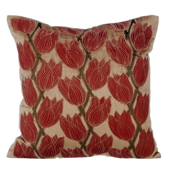 Throw Pillow Covers, Pearl Beige Throw Pillow Covers 16x16 inch (40x40 cm), Velvet Couch Throw Pillow Covers, Nature & Floral, Tulip, Applique, Modern Designer - Blooming Tulips