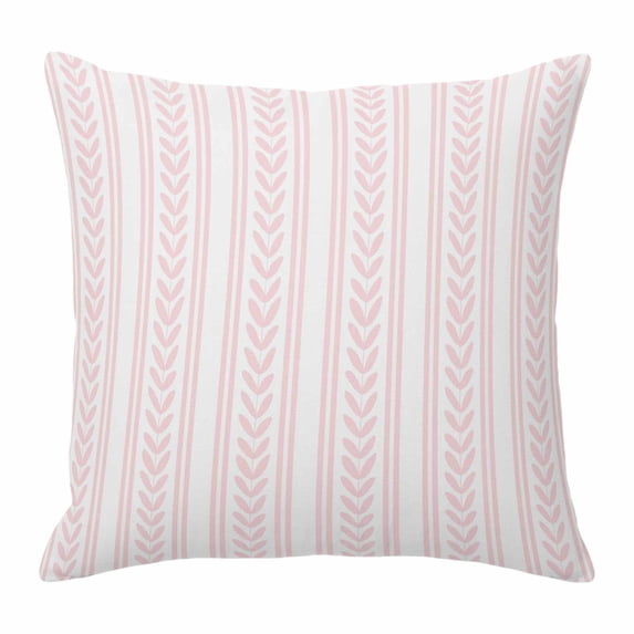 Throw Pillow Covers, Pink Botanical Decorative Throw Pillow Covers 18x18 Inch, Modern Farmhouse Striped Square Linen Pillow Cases for Couch/Living Room/Sofa