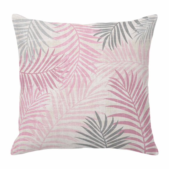 Throw Pillow Covers, Pink Grey Palm Leaves 16x16 Pillow Covers for Couch/Sofa/Bed, Summer Botanical Tropical Leaf Decorative Square Linen Cushion Pillowcase for Home Decor