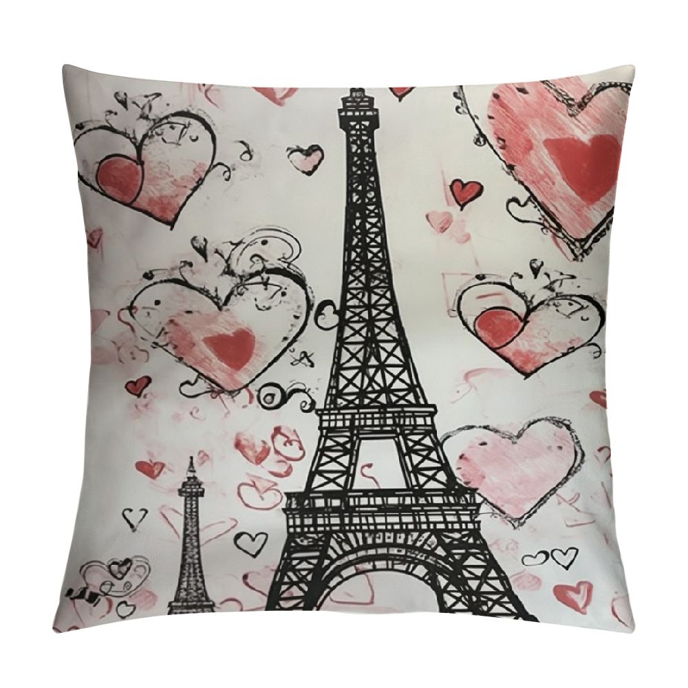 Throw Pillow Covers Pink Love Paris Doodles Romantic French Eiffel