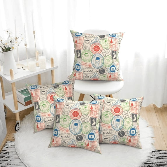 Throw Pillow Covers, Postmark Pattern Christmas Soft Square Pillow Cases with Invisible Zipper for Couch Bed Sofa, Farmhouse Fall Home Decor 20"x20"