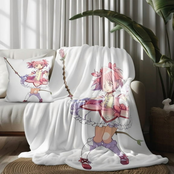 Throw Pillow Covers For Puella Magi Madoka Magica Throw Blankets for Couch Thin Bed Decor Adult Kids Nap Bedroom Car All Season Birthday Gifts 30×40 inch Throw Blanket and Pillowcase Set