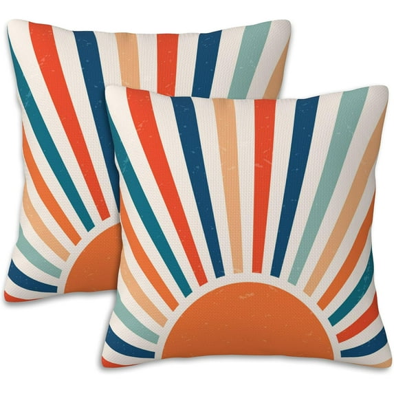 Throw Pillow Covers Retro Sunburst Pillow Covers 20x20 Inch Set of 2 Throw Pillows Decorative Pillow Cases Cushion Covers for Bedroom Livingroom Sofa Farm House
