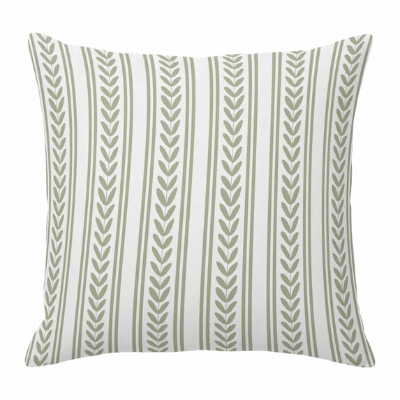 Throw Pillow Covers, Sage Green Botanical Decorative Throw Pillow Covers 18x18 Inch, Modern Farmhouse Striped Square Linen Pillow Cases for Couch/Living Room/Sofa