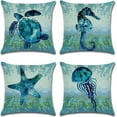 thumbnail image 1 of Throw Pillow Covers Sea Theme Marine Animal Pattern Cotton Linen Pillow Covers Home Decorative Sofa Summer Beach Throw Pillowcase Cushion Covers Coastal Theme 18"x 18" Set of 4 (BOG02), 1 of 5