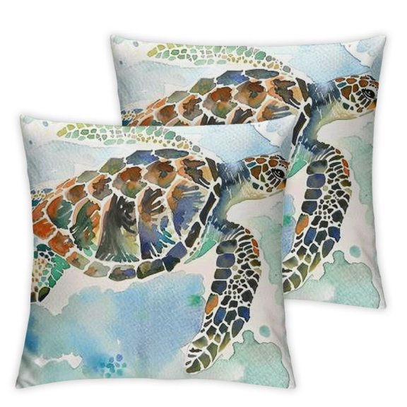 Throw Pillow Covers Sea Turtle Watercolor Cute Marine Animal Home Decor Pillow Case Square Inches Pillowcase for Sofa Couch