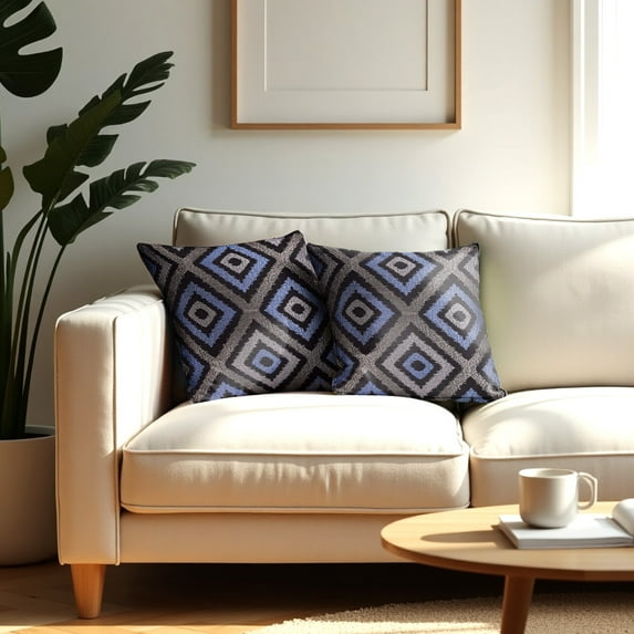 Throw Pillow Covers - Set of 2 Embroidered Decorative Cushion Case for Home Decor Sofa Couch Chair Bed Patio Living Room Bedroom Car Office - Blue Gray, 20x20 Inches