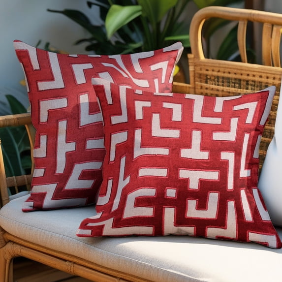 Throw Pillow Covers - Set of 2 Embroidered Decorative Cushion Case for Home Decor Sofa Couch Chair Bed Patio Living Room Bedroom Car Office - Red, 20x20 Inches