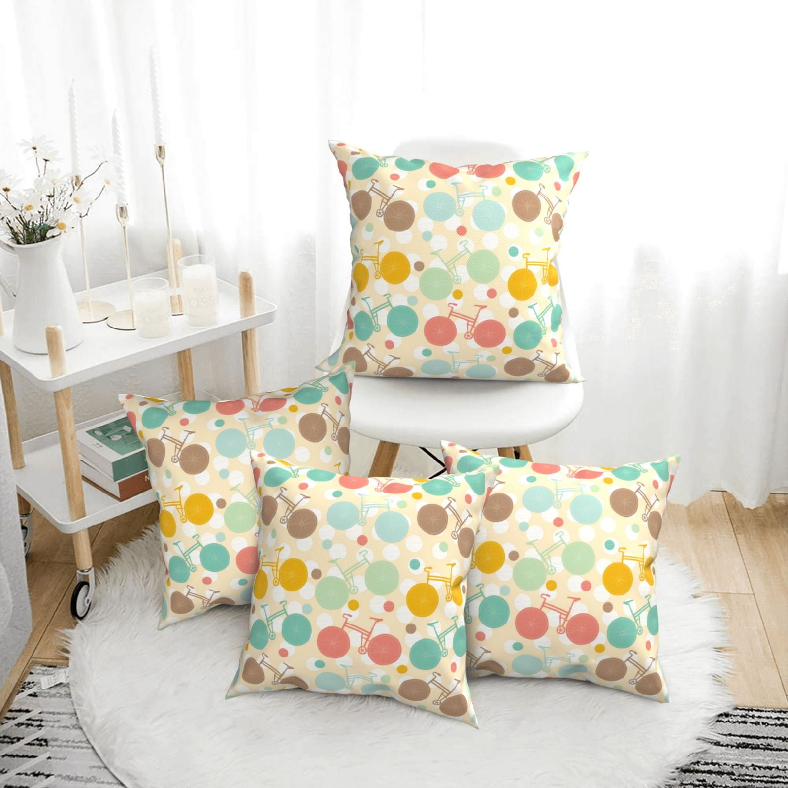 Throw Pillow Covers Set of 4 Bike Pattern colorful Decorative
