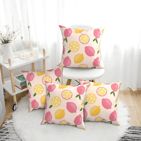 Throw Pillow Covers Set of 4 - Cute Lemon Pink Yellow Square Decorative Pillows Cushion Covers Pillow cases for Home Decor Couch Bedroom Living Room12"x12"