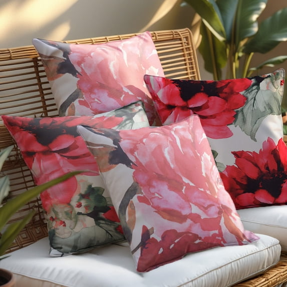 Throw Pillow Covers - Set of 4 Decorative Floral Printed Design Cushion Case for Home Decor Sofa Couch Chair Bed Patio Living Room Bedroom Car Office - 22x22 Inches