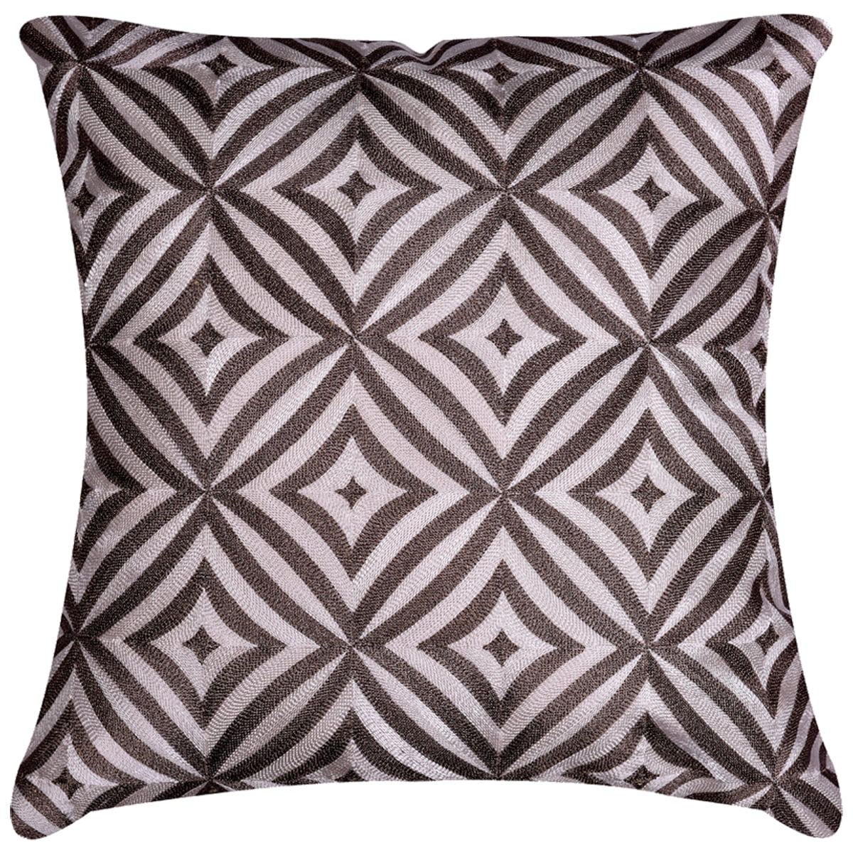 Beige and Brown Geometric Embroidered Pillow Covers, Set of 4, 20x20 Inches