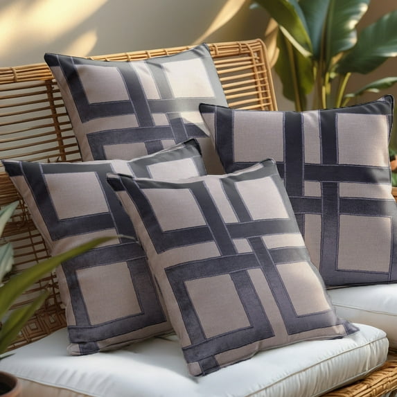 Throw Pillow Covers - Set of 4 Embroidered Decorative Cushion Case for Home Decor Sofa Couch Chair Bed Patio Living Room Bedroom Car Office - Beige Brown 2, 20x20 Inches