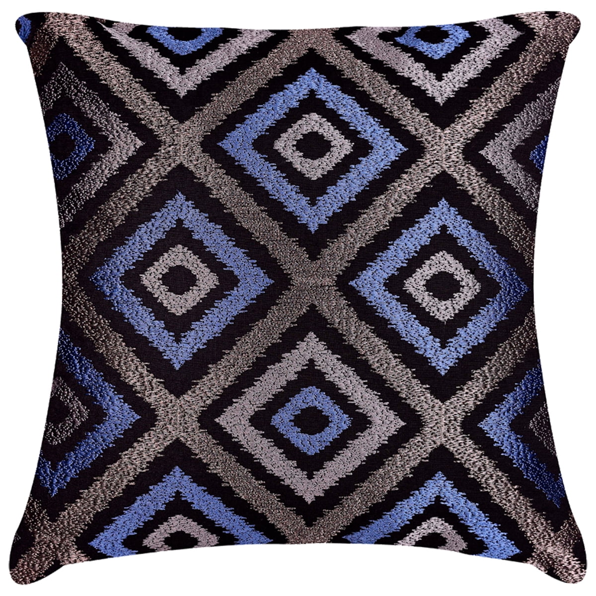 Set of 4 Blue and Gray Embroidered Geometric Pillow Covers