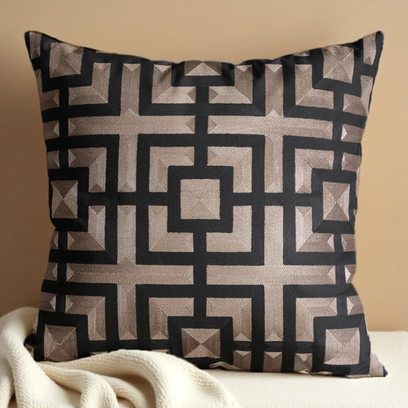Throw Pillow Covers - Set of 4 Embroidered Decorative Cushion Case for Home Decor Sofa Couch Chair Bed Patio Living Room Bedroom Car Office - Brown Black 1, 20x20 Inches