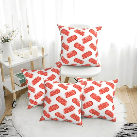 Throw Pillow Covers Set of 4 cartoon steak pattern Soft Decorative Pillowcase for Couch Living Room Bed Sofa, Square Pillow Covers Pillow Protector with Zipper, Home Decor 16"x16"