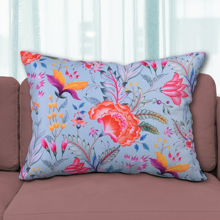 Throw Pillow Covers Pack of 1 for Living Room Table Floral Printed Cushion Case 14x20 inches Light Blue Home Decor Walmart