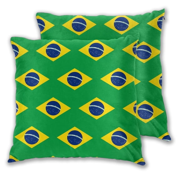 Throw Pillow Covers Set of 2 Flag Of Brazil Soft Square Couch Decorative Pillow Covers for Living Room Bed 16"x16"