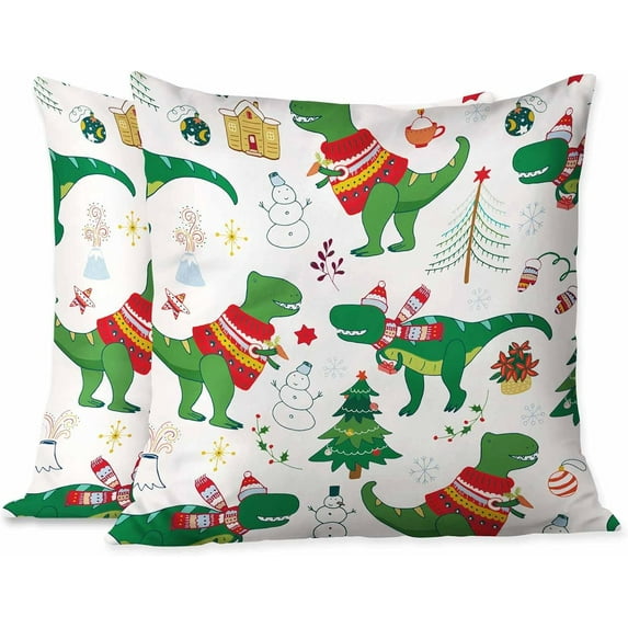 Throw Pillow Covers,Set of 2 Pillowcase Decor for Couch Sofa Bedroom Car Living Room,Dinosaur Christmas Doodle Size 18 * 18 inch