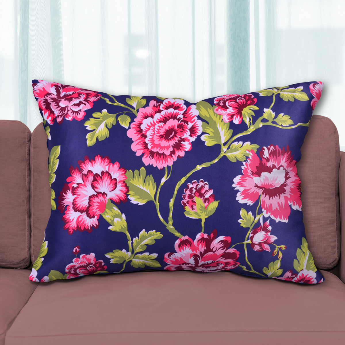 Throw Pillow Covers Set of 4 for Living Room Table, Floral Printed Cushion Case, 14x20 inches - Dark Blue - Home Decor - image 1 of 13