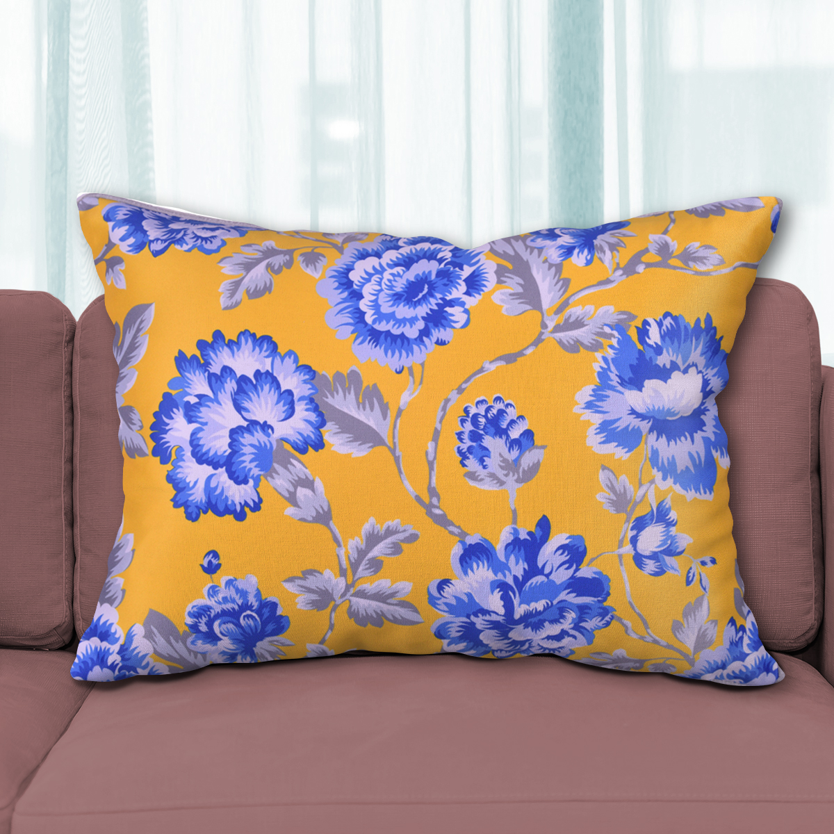 Throw Pillow Covers Set of 4 for Living Room Table, Floral Printed Cushion Case, 14x20 inches - Yellow - Home Decor - image 1 of 14