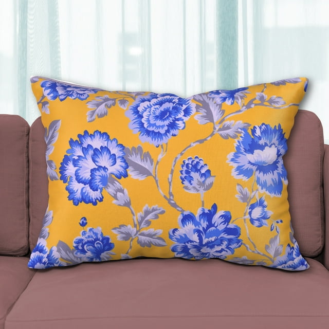 Throw Pillow Covers Set of 4 for Living Room Table, Floral Printed Cushion Case, 14x20 inches - Yellow - Home Decor