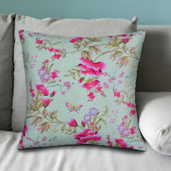 Throw Pillow Covers Pack of 4 for Living Room Table, Floral Printed Cushion Case, 20x20 inches - Light Green - Home Decor