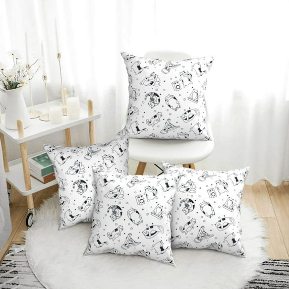 Throw Pillow Covers, Sketch Line Cute Cat Soft Square Pillow Cases with Invisible Zipper for Couch Bed Sofa, Farmhouse Fall Home Decor