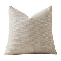 Throw Pillow Covers Soft Chenille Woven Textured Cushion Covers Boho Plush Modern Decorative Pillow Cases for Couch Bed Zipper 18*18 In-Beige
