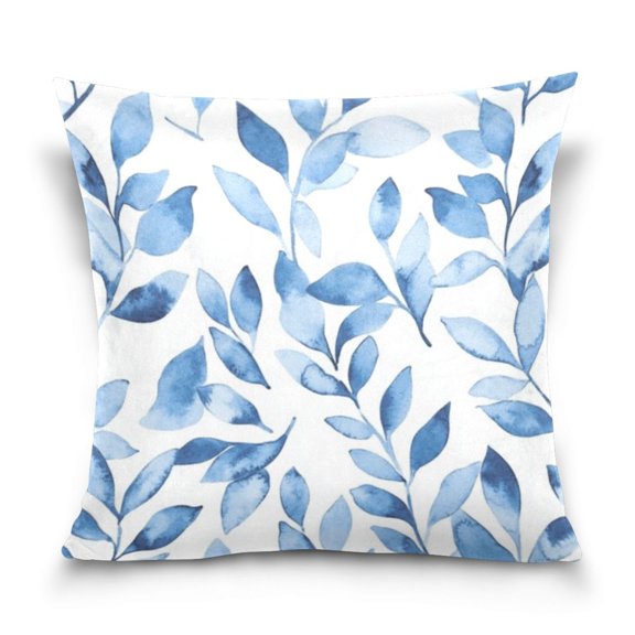 Throw Pillow Covers Soft Comfortable Pillow Case Decorative Pillowcase 16" x 16" Blue Watercolor Floral Leaves