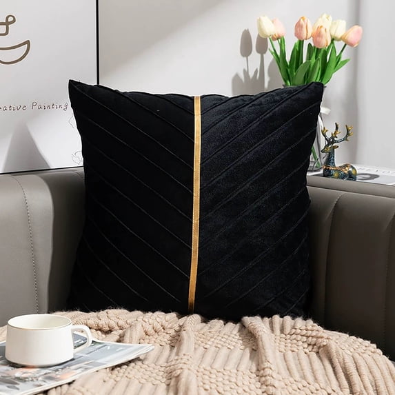 Throw Pillow Covers, Solid Color Velvet Pleated Pillowcase Velvet Sofa Cushion Headboard Pillow Office Lumbar Support Waist Protection