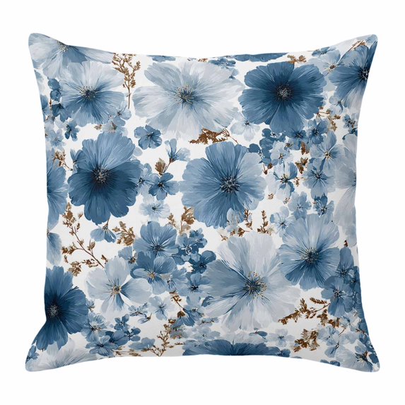 Throw Pillow Covers, Steel Blue Daisy Petal 16x16 Pillow Covers for Couch/Sofa/Bed, Cosmos Wildflower Botanical Boho Florals Decorative Square Linen Cushion Pillowcase for Home Decor