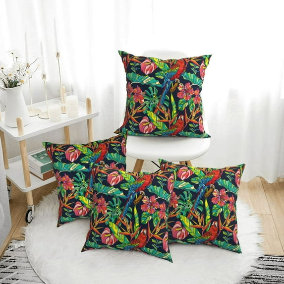 Throw Pillow Covers, Striking Colorful Cute Parrot Soft Square Pillow Cases with Invisible Zipper for Couch Bed Sofa, Farmhouse Fall Home Decor 16"x16"