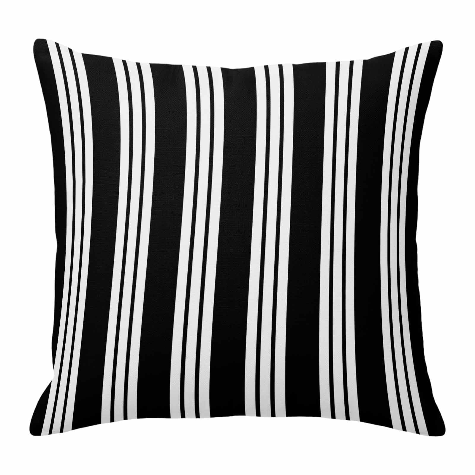 Throw Pillow Covers, Striped Black White Decorative Throw Pillow Covers 18x18 Inch, Farmhouse Line Stripes Classic Square Linen Pillow Cases for Couch/Living Room/Sofa
